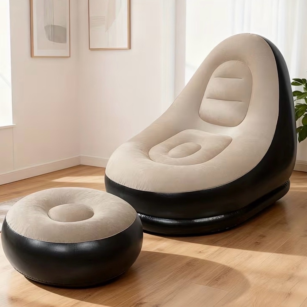 2-Pack PVC Inflatable Chairs with Footrests & Pump – Red & Beige Indoor/Outdoor